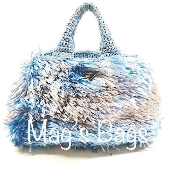 Prada: Raffia Straw Blue Bag *RARE* - Picture 3 of 17